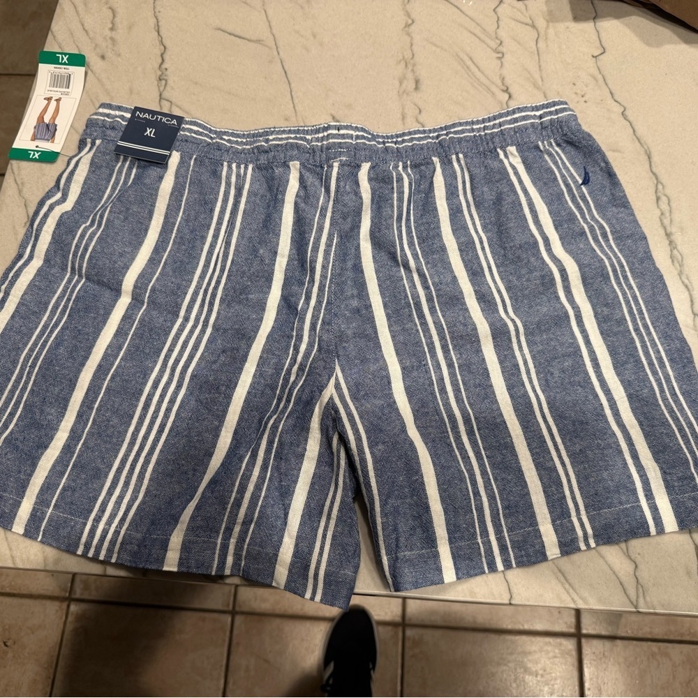 NAUTICA Women's Blue Shorts Size XL X-Large Striped Linen Boho Pockets NWT - Picture 14 of 15